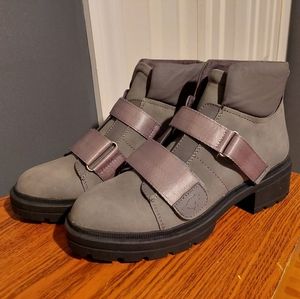 Brand New Rocket Dog Grey Suede Ilani Heeled Ankle Boots with Velcro Straps